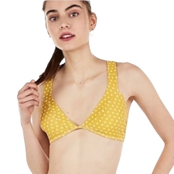 Express Yellow Polka Dot Deep V X Back Bikini Top - Picture 1 of 6